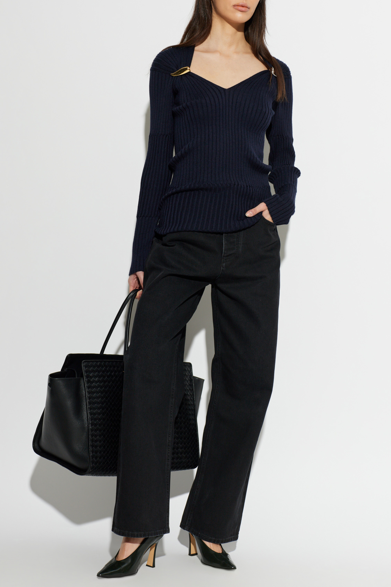 Navy blue Ribbed cashmere sweater Bottega Veneta - Vitkac Canada
